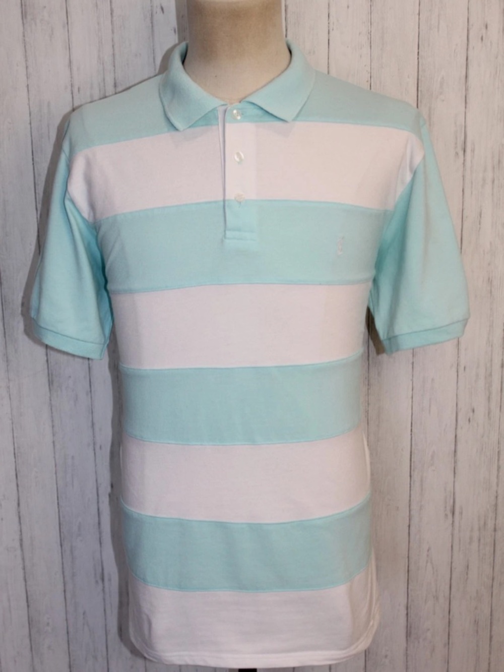 Vtg Yves Saint Laurent Pour Homme Striped Polo Shirt Teal White XL